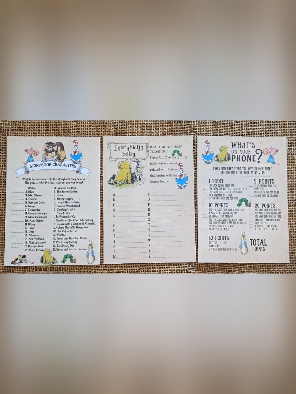 Baby Shower Game Cards- Vintage Illustration
